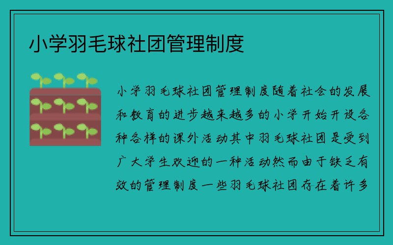 小学羽毛球社团管理制度