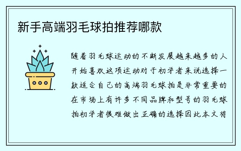 新手高端羽毛球拍推荐哪款